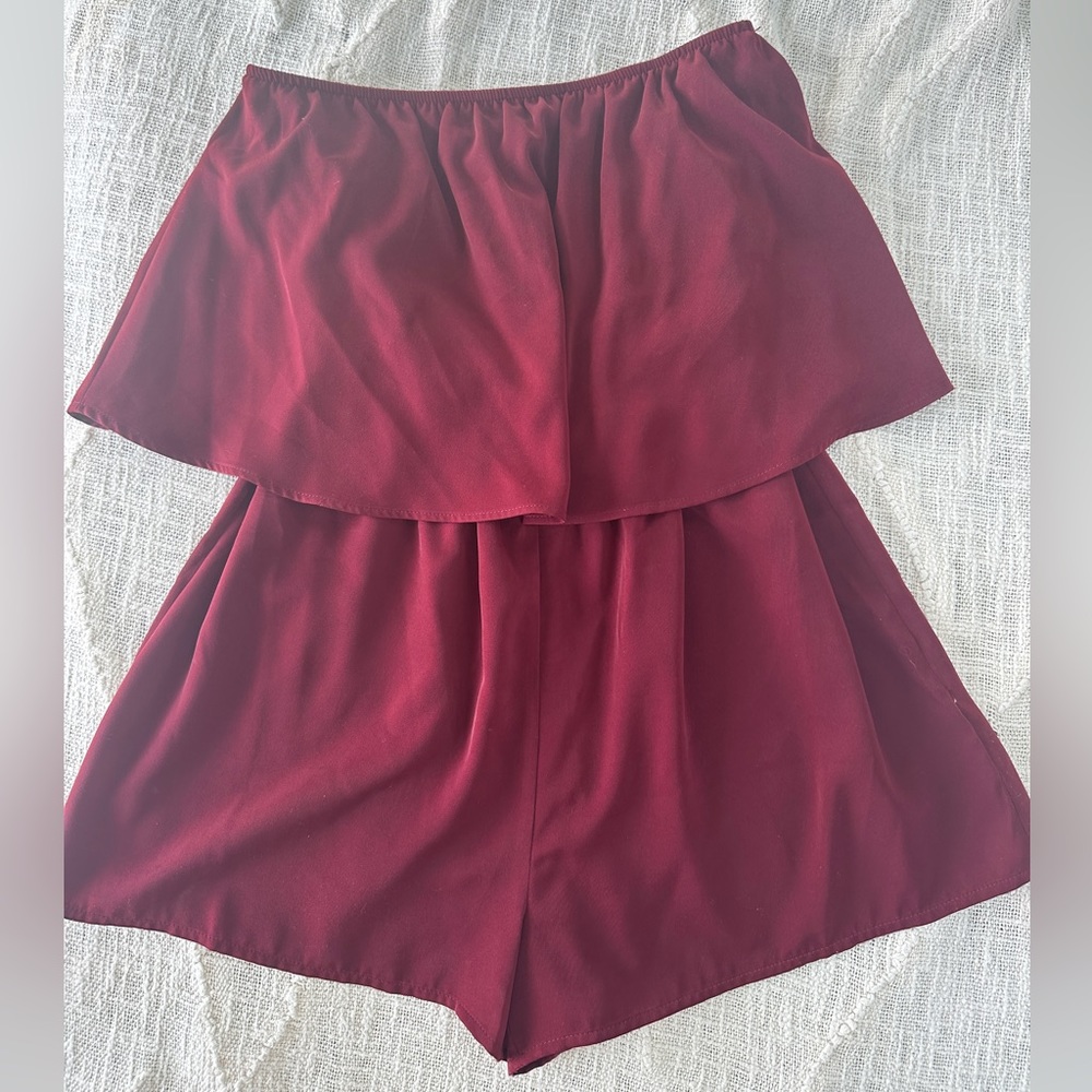Maroon, ruffled romper - Picture 2 of 3